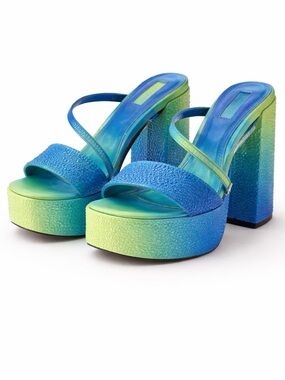 Blue-Green Ombre Platform Heeled Sandals